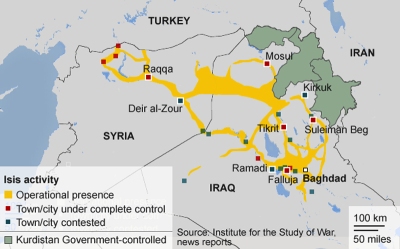 Area of control and activity of ISIL in Syria and Iraq