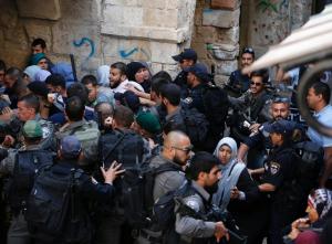 Israeli forces block Palestinians at the entrance of Al Aqsa/Temple Mount compound